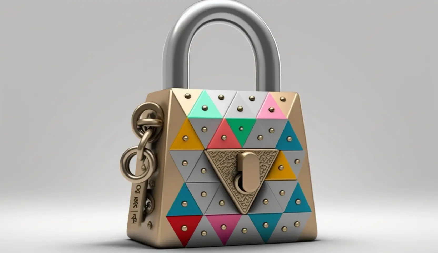 Padlock constructed from triangles as imagined by Midjourney